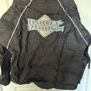 Harley-Davidson Black Jacket and Pants with Gray Logo Accent. Rain Gear.